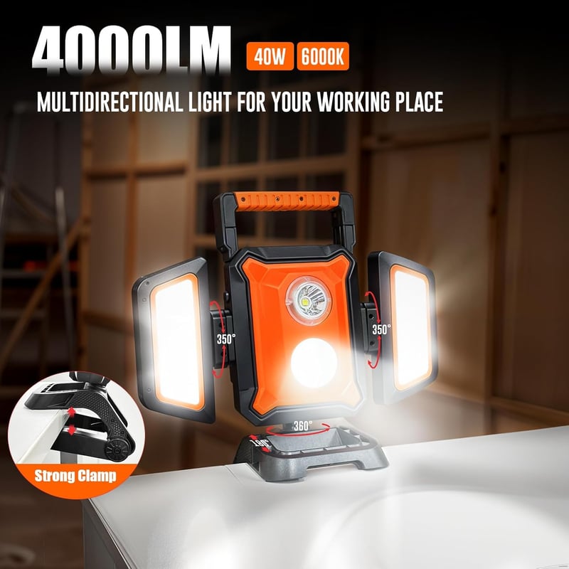 SYLSTAR 40W 4000 LM LED Munkalámpa Akkumulátoros Klipsz Mágneses Forgatható