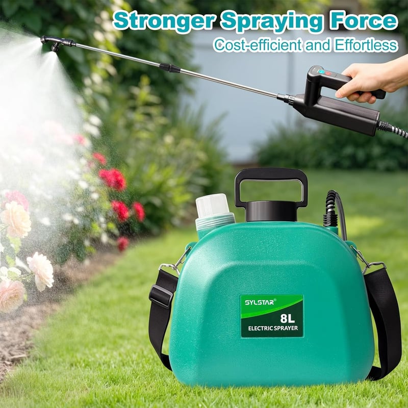SYLSTAR 8L Akkumulátoros Nyomásos Permetezőgép 3 Fokozatú Spray 4 Fúvóka Teleskópos Rúd
