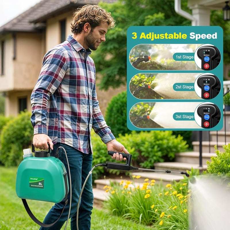 SYLSTAR 8L Akkumulátoros Nyomásos Permetezőgép 3 Fokozatú Spray 4 Fúvóka Teleskópos Rúd