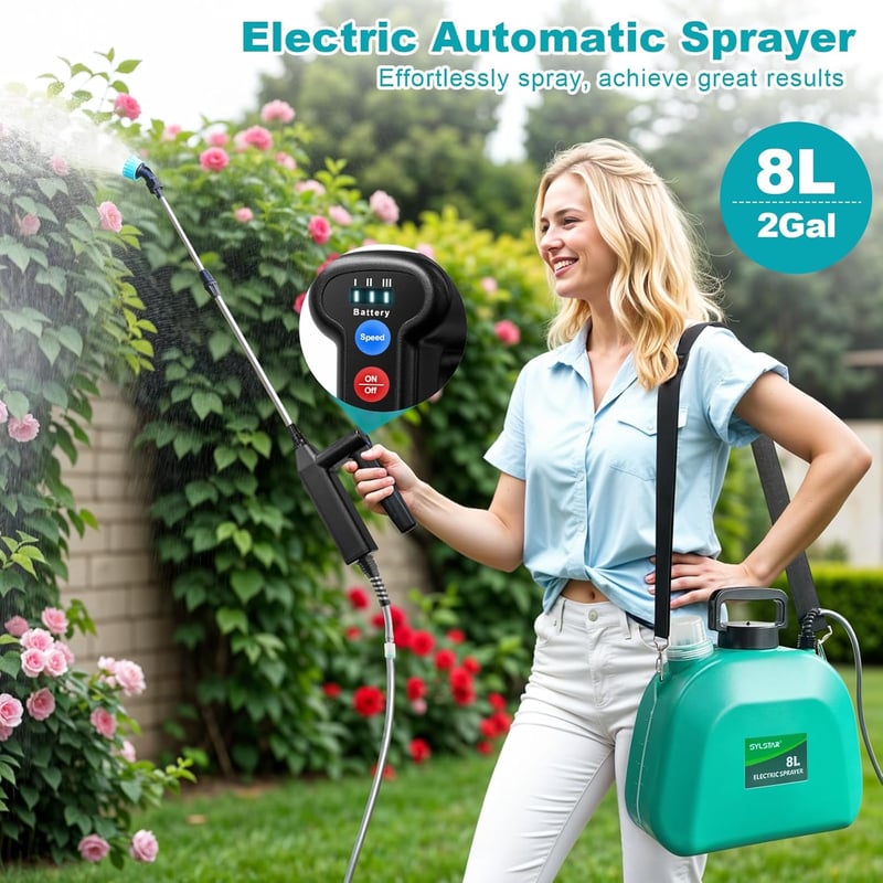 SYLSTAR 8L Akkumulátoros Nyomásos Permetezőgép 3 Fokozatú Spray 4 Fúvóka Teleskópos Rúd