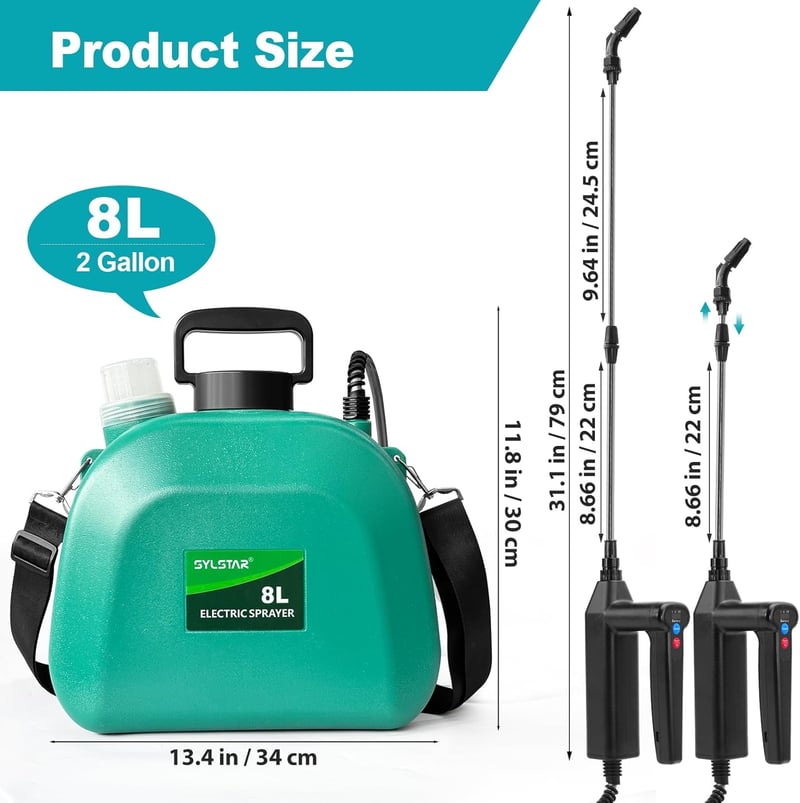 SYLSTAR 8L Akkumulátoros Nyomásos Permetezőgép 3 Fokozatú Spray 4 Fúvóka Teleskópos Rúd
