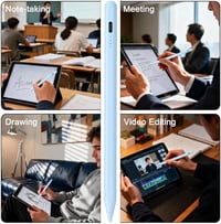 Stylus Syluxa pre Apple iPad 2018-2025, kompatibilné dotykové pero so 6 náhradnými kovovými hrotmi, funkciou odmietnutia dlane a detekciou náklonu, pre iPad 11/10/9/8/7/6, Air M2, Pro M4, mini 7/6/5 7