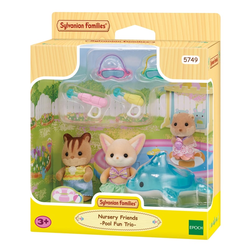 Sylvanian Families 5749 Trio škôlkarských kamarátov pri bazéne – figúrky do domčeka pre bábiky a doplnky