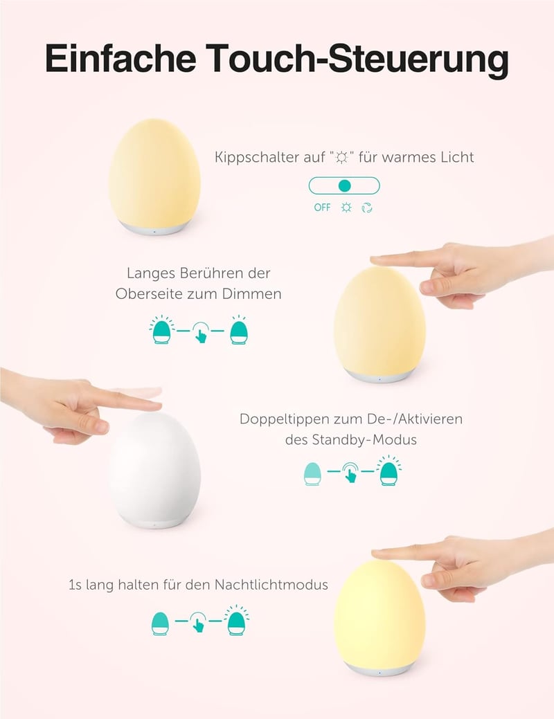 sympa Éjszakai Lámpa Babáknak, Szilikon LED Etetőlámpa 8 Színnel, Dimmer, 1H Timer, USB-C Töltés