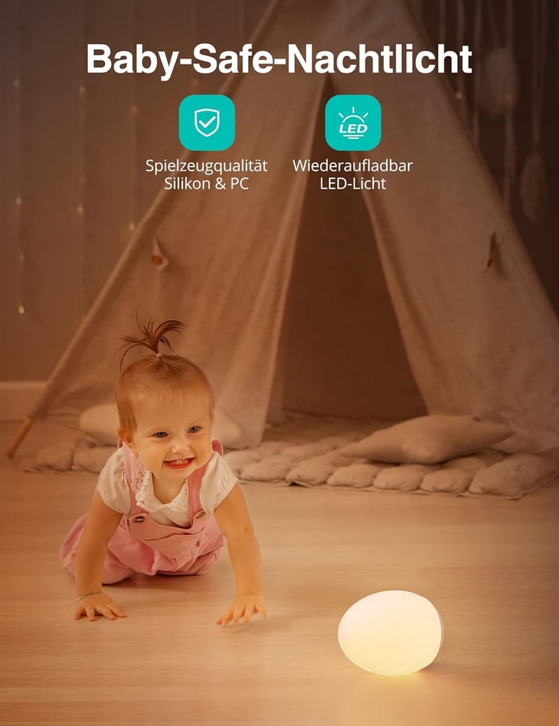 sympa Éjszakai Lámpa Babáknak, Szilikon LED Etetőlámpa 8 Színnel, Dimmer, 1H Timer, USB-C Töltés