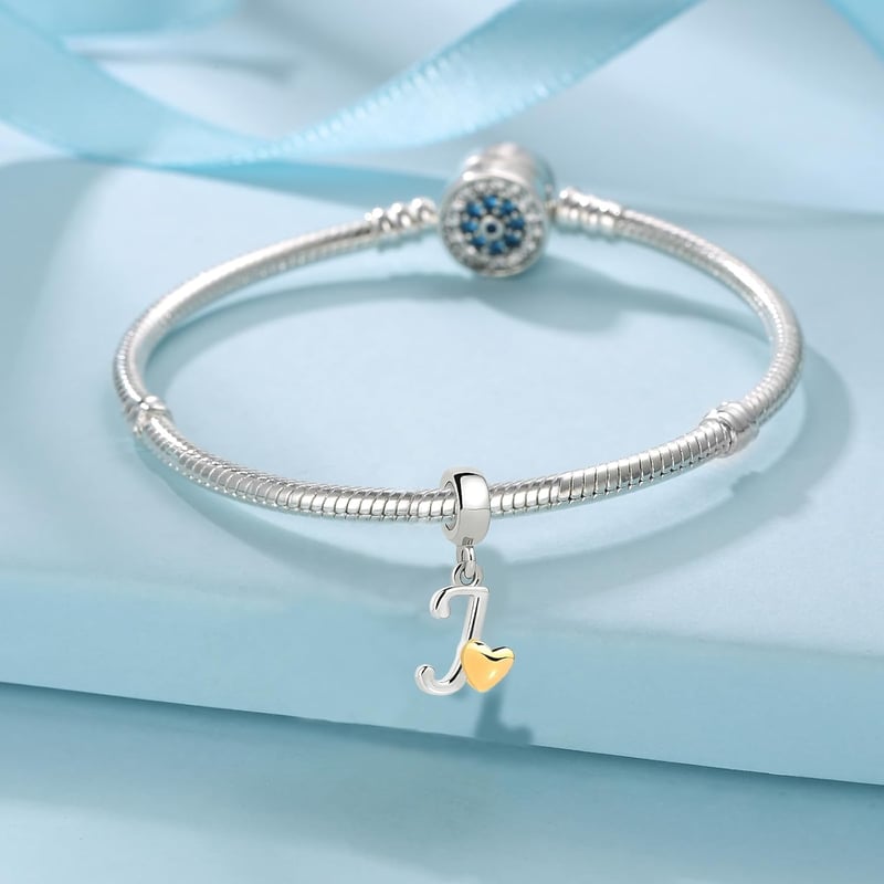 Symretie 925 Sterling Ezüst J Betű Charm Medál - Európai Karkötőkkel és Nyakláncokkal Kompatibilis Gyöngy Charm Nőknek