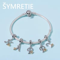 Symretie 925 Sterling Ezüst J Betű Charm Medál - Európai Karkötőkkel és Nyakláncokkal Kompatibilis Gyöngy Charm Nőknek 7