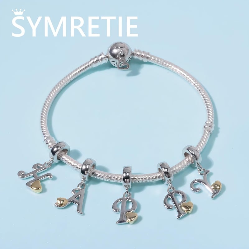Symretie 925 Sterling Ezüst J Betű Charm Medál - Európai Karkötőkkel és Nyakláncokkal Kompatibilis Gyöngy Charm Nőknek