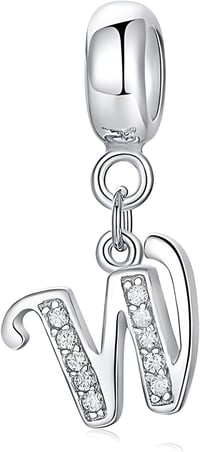 Symretie 925 Sterling Ezüst W Betű Charm Medál - Európai Karkötőkkel és Nyakláncokkal Kompatibilis Gyöngy Charm Nőknek 1