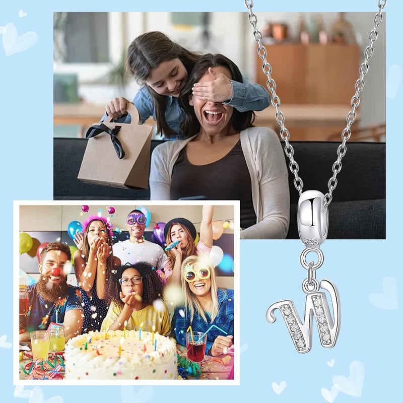 Symretie 925 Sterling Ezüst W Betű Charm Medál - Európai Karkötőkkel és Nyakláncokkal Kompatibilis Gyöngy Charm Nőknek
