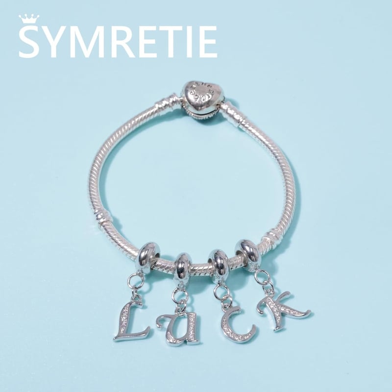 Symretie 925 Sterling Ezüst W Betű Charm Medál - Európai Karkötőkkel és Nyakláncokkal Kompatibilis Gyöngy Charm Nőknek
