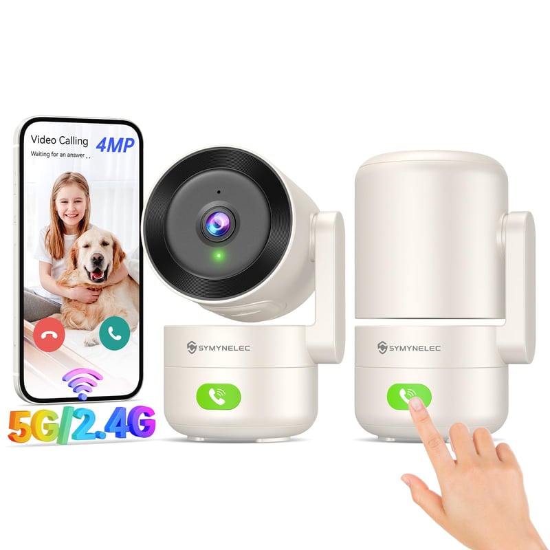 SYMYNELEC 2K 4MP 360° vnútorná IP bezpečnostná kamera, 2 ks, 5GHz/2.4GHz WiFi, AI detekcia pohybu, IR nočné videnie, monitorovanie domácich zvierat a detí