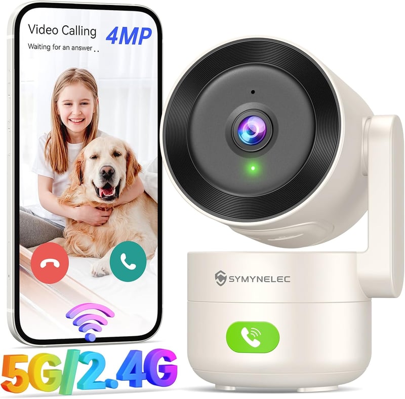 SYMYNELEC 4MP beltéri 360 fokos WiFi megfigyelőkamera, IR éjjellátás, 5GHz 2.4GHz, mozgásérzékelés, háziállat és bébifigyelő, Alexa kompatib