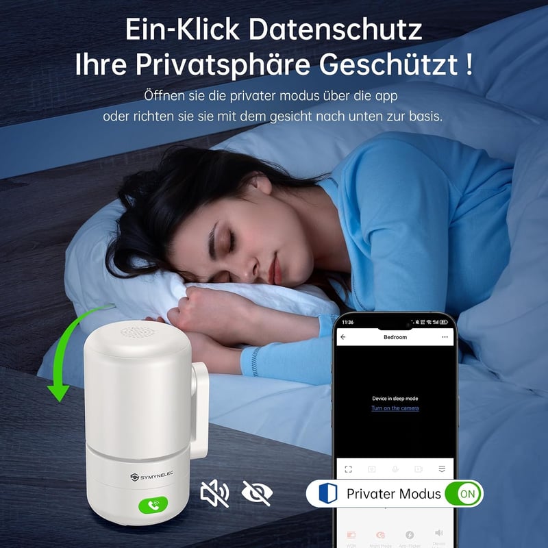 SYMYNELEC 4MP beltéri 360 fokos WiFi megfigyelőkamera, IR éjjellátás, 5GHz 2.4GHz, mozgásérzékelés, háziállat és bébifigyelő, Alexa kompatib