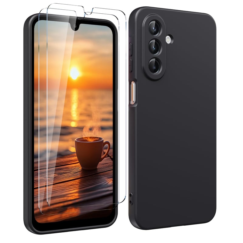 SYMYS puzdro na Samsung Galaxy A16 5G/4G čierne, s 2 kusmi tvrdeného skla, TPU silikónový ochranný kryt, s ochranou fotoaparátu, nárazuvzdorné