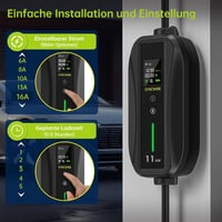 SYNCWIRE 11 kW Elektromos Autó Töltő - Type 2 Csatlakozó, 7,5m Kábel, 3 Fázisú, Állítható Töltőerő, LCD Kijelző, IP65 Vízálló, Kábeltartóval 4