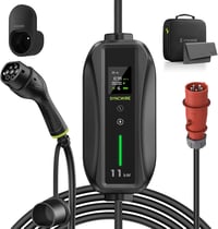 SYNCWIRE 11 kW Elektromos Autó Töltő - Type 2 Csatlakozó, 7,5m Kábel, 3 Fázisú, Állítható Töltőerő, LCD Kijelző, IP65 Vízálló, Kábeltartóval 1