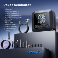 SYNCWIRE Hordozható Kompresszor 10.35 Bar - 3x Gyorsabb Elektromos Autó Gumiabroncs Pumpa, Nagy LCD Kijelzővel, Többféle Üzemmóddal és Szele 8