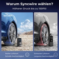 Syncwire Hordozható Légkompresszor Mini Gumiabroncs Pumpa 10.35 Bar Elektromos Autó Motorkerékpár Bicikli - SC BLACK 3