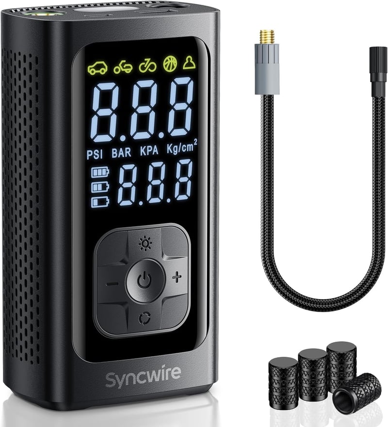 Syncwire Hordozható Légkompresszor Mini Gumiabroncs Pumpa 10.35 Bar Elektromos Autó Motorkerékpár Bicikli - SC BLACK