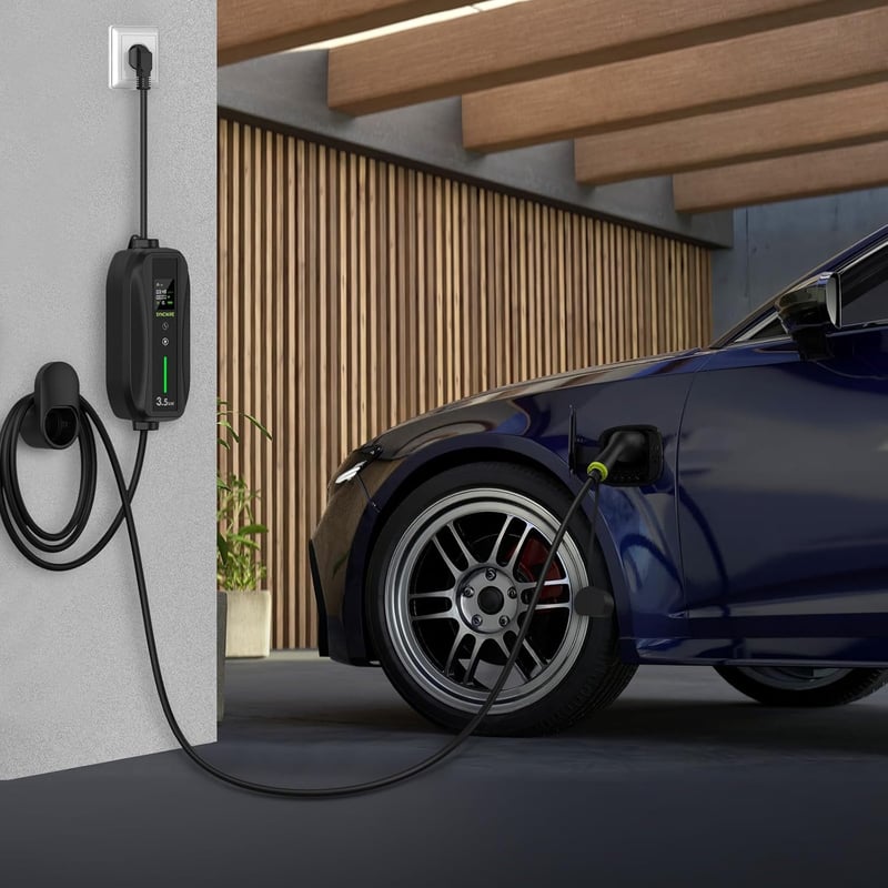 SYNCWIRE Type 2 Elektromos Autó Töltőkábel 5,5m - Állítható Áramerősség (6-16A), LCD Kijelző, IP65 Vízálló, Schuko Csatlakozó, Kábeltartóval