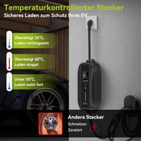 SYNCWIRE Type 2 Elektromos Autó Töltőkábel 5,5m - Állítható Áramerősség (6-16A), LCD Kijelző, IP65 Vízálló, Schuko Csatlakozó, Kábeltartóval 5