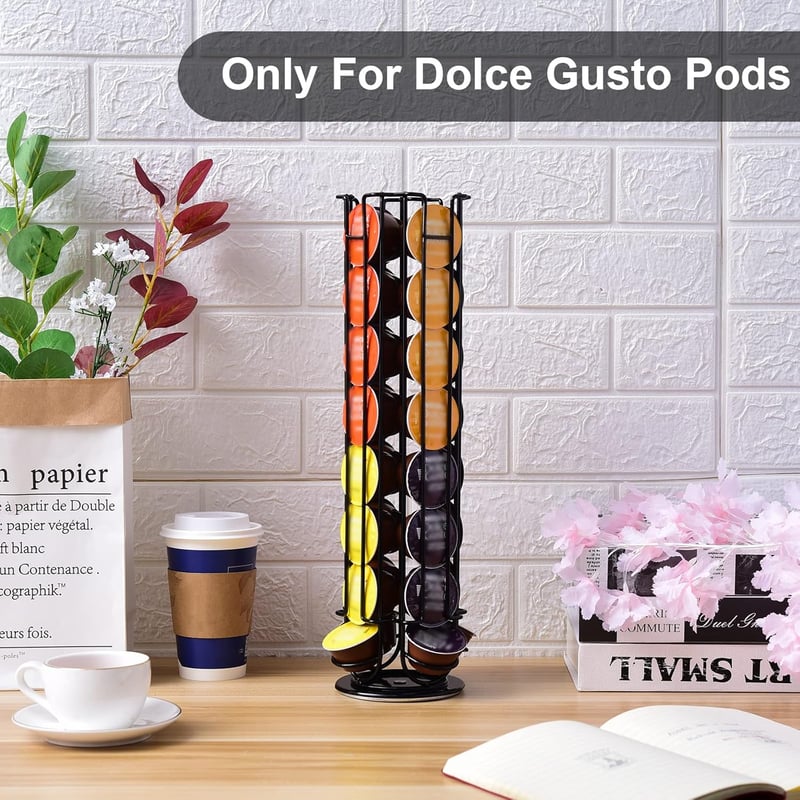 SYSYLY Dolce Gusto Kapszulatartó - 32 Kapszulás Fém Állvány, 360° Forgatható, Csúszásmentes Talp, Fekete
