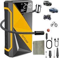 SYTUNG 12 V hordozható kompresszor autógumi pumpa digitális kijelzővel, autó és motor gumihoz, labda és gumiszigetekhez, sárga-fekete 1