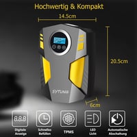 SYTUNG 12V Hordozható Autós Kompresszor - Digitális Kijelzős Gumiabroncs Pumpa LED Világítással, 3 Fúvókával Autókhoz, Kerékpárokhoz, Felfúj 3