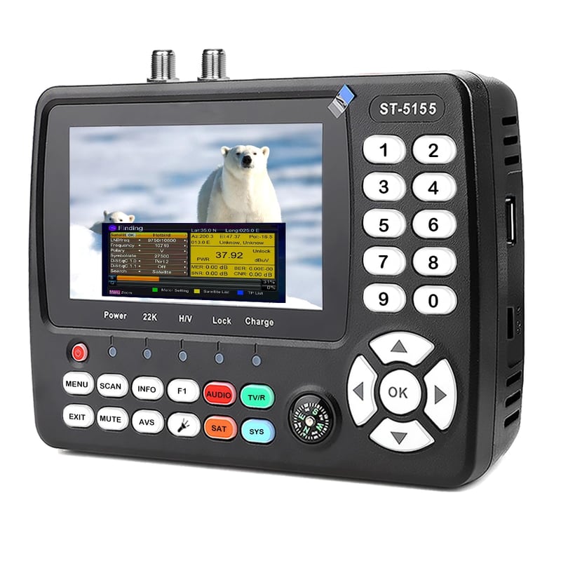 SZBOX ST-5155 Satfinder DVB-S2/S/T2/T/C Detector de satelit cu afișaj H.264/265/HEVC și suport Unicable/Scr/Dcss