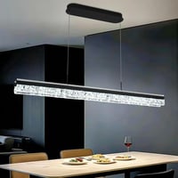 Lustră LED neagră tip flagship cu cristale, cu telecomandă, pentru deasupra mesei din dining, 120 cm, reglabilă pe înălțime, dimabilă, corp de iluminat minimalist pentru dining 1