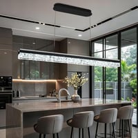 Lustră LED neagră tip flagship cu cristale, cu telecomandă, pentru deasupra mesei din dining, 120 cm, reglabilă pe înălțime, dimabilă, corp de iluminat minimalist pentru dining 2