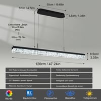 Lustră LED neagră tip flagship cu cristale, cu telecomandă, pentru deasupra mesei din dining, 120 cm, reglabilă pe înălțime, dimabilă, corp de iluminat minimalist pentru dining 7