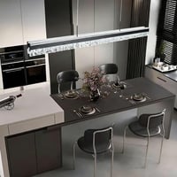 Lustră LED neagră tip flagship cu cristale, cu telecomandă, pentru deasupra mesei din dining, 120 cm, reglabilă pe înălțime, dimabilă, corp de iluminat minimalist pentru dining 9