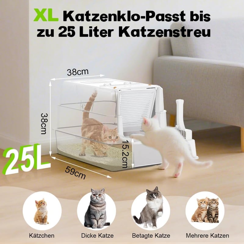 SZEE XL rozsdamentes macskavécé fedéllel, 180° nyitható, nagy zárt wc 58x37x37cm