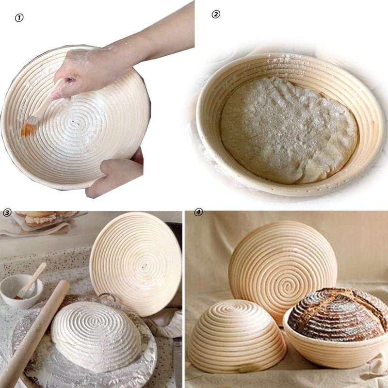 SZETOSY Kenyér Kelesztő Kosár Szett 3 Darabos Természetes Rattan Kovásztészta Kosár 25cm Kerek Pizza Tészta Sütés