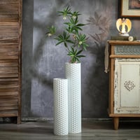 Sziqiqi Fehér vintage fém henger álló padló vázakészlet 2 db, 70/55 cm, dekoráció nappali hálószoba folyosó étkező 3