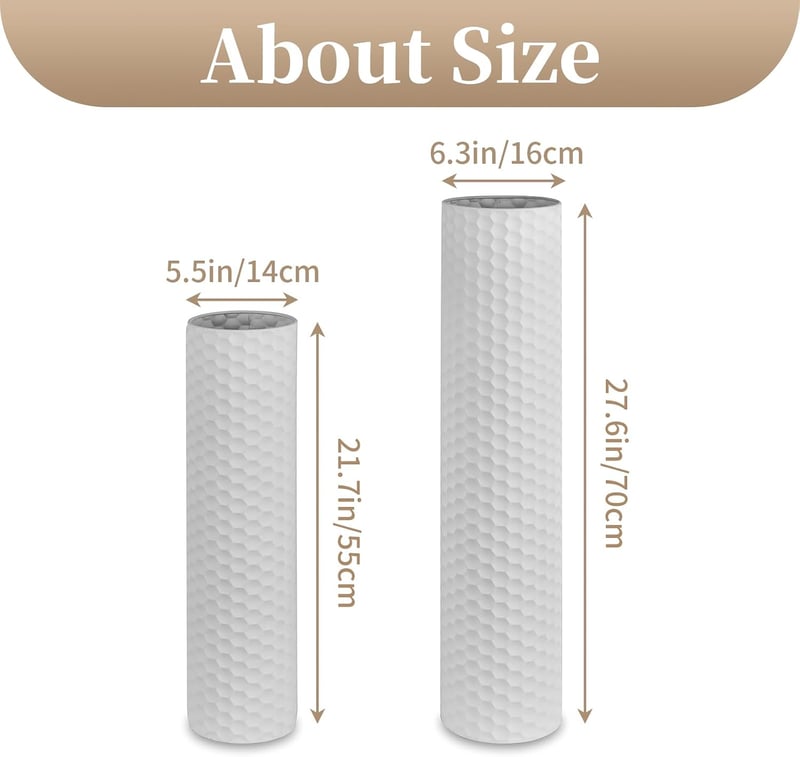 Sziqiqi Fehér vintage fém henger álló padló vázakészlet 2 db, 70/55 cm, dekoráció nappali hálószoba folyosó étkező
