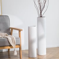 Sziqiqi Fehér vintage fém henger álló padló vázakészlet 2 db, 70/55 cm, dekoráció nappali hálószoba folyosó étkező 1