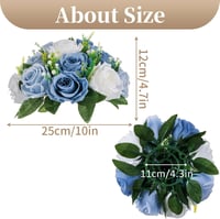 Sziqiqi Kék-Fehér Selyem Művirág Gömb - 25 cm Dekorációs Virágcsokor Esküvőre, Asztalra, Rendezvényekre - 15 Rózsafejjel 4