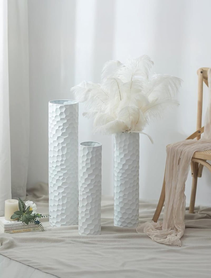 Sziqiqi XXL Padló Váza Fehér 70/60/50 cm - 3 Darabos Dekoratív Váza Szett