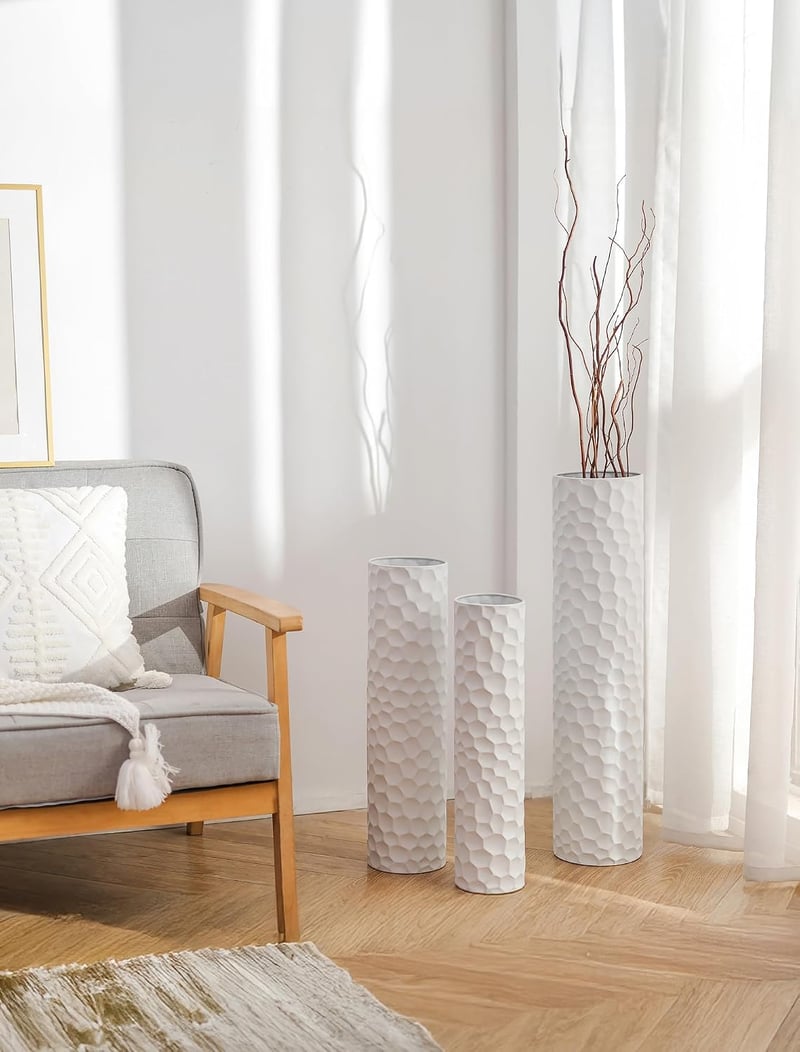 Sziqiqi XXL Padló Váza Fehér 70/60/50 cm - 3 Darabos Dekoratív Váza Szett