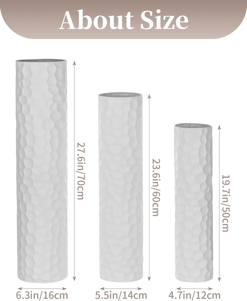 Sziqiqi XXL Padló Váza Fehér 70/60/50 cm - 3 Darabos Dekoratív Váza Szett