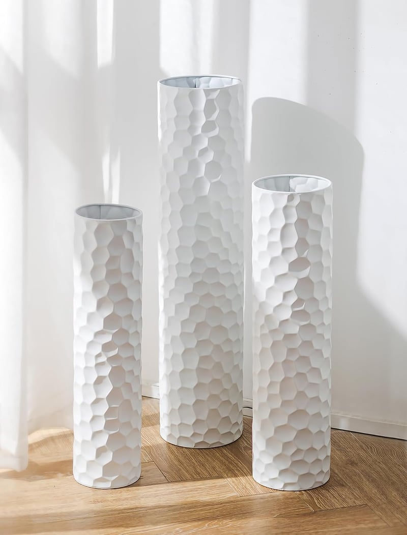 Sziqiqi XXL Padló Váza Fehér 70/60/50 cm - 3 Darabos Dekoratív Váza Szett