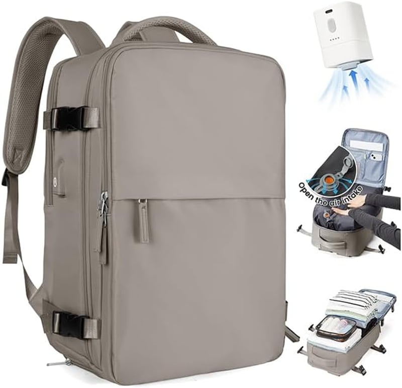 Rucsac de călătorie cu vacuum SZLX cu pompă, 40x30x20 cm - gri-maro