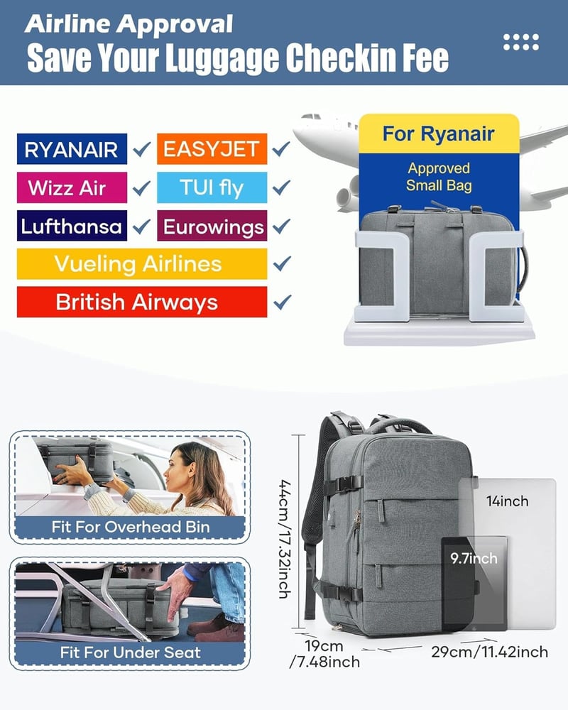 SZLX Ryanair Fedélzeti Hátizsák, Vízálló Laptop Backpack Utazáshoz