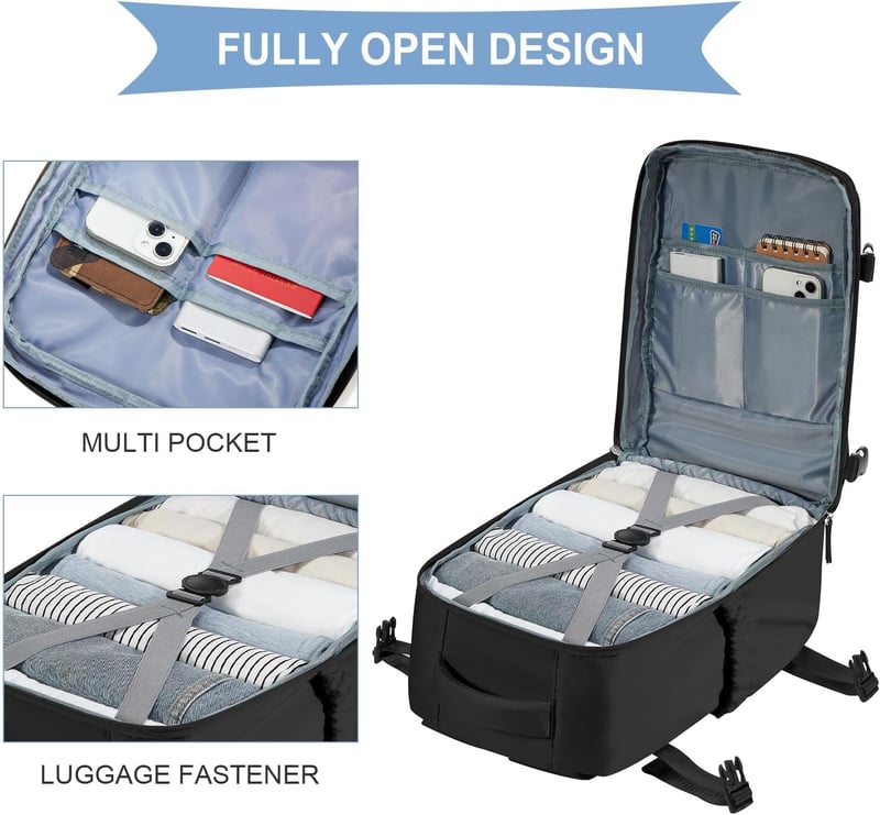 SZLX Utazási Hátizsák Laptop Rekesszel és USB Töltőporttal, Easyjet Ryanair Fedélzeti Méret - 2-Suitable for 14 inch laptops, A1-black (Light)