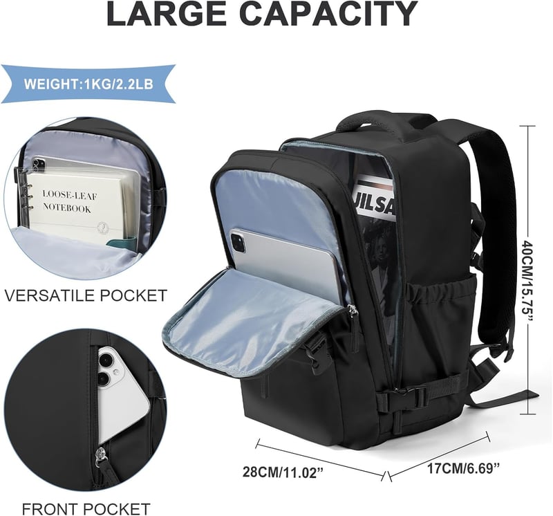 SZLX Utazási Hátizsák Laptop Rekesszel és USB Töltőporttal, Easyjet Ryanair Fedélzeti Méret - 2-Suitable for 14 inch laptops, A1-black (Light)