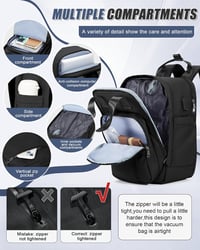 Rucsac de bagaj de mână cu vacuum SZLX, compatibil Ryanair și Wizz Air 40x30x20 cm, pentru laptop de 14 inchi, impermeabil, cu compartiment pentru încălțăminte și pompă inclusă 6