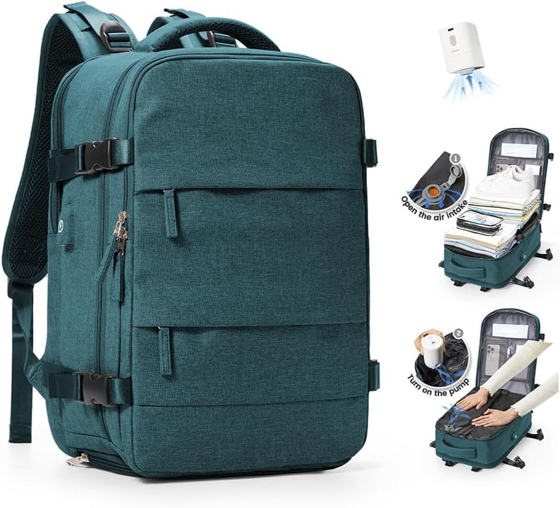 Rucsac de voiaj unisex cu vacuum SZLX, compatibil Wizz Air 40x30x20 cm, Ryanair 40x20x25 cm, EasyJet 45x36x20 cm, cu compartiment pentru laptop de 14 inchi și compartiment pentru încălțăminte